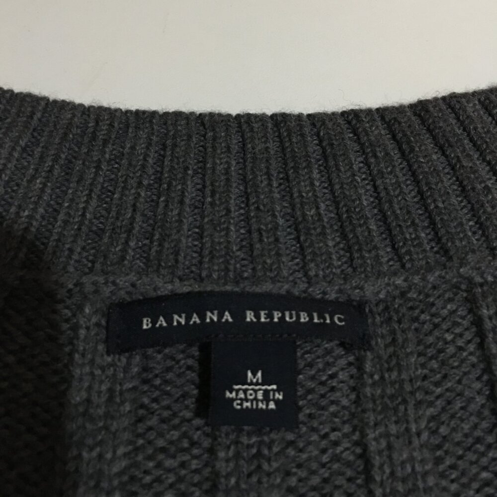 Banana Republic Cable Knit Sweater Gray Medium Merino Wool Business Casual - Picture 2 of 9